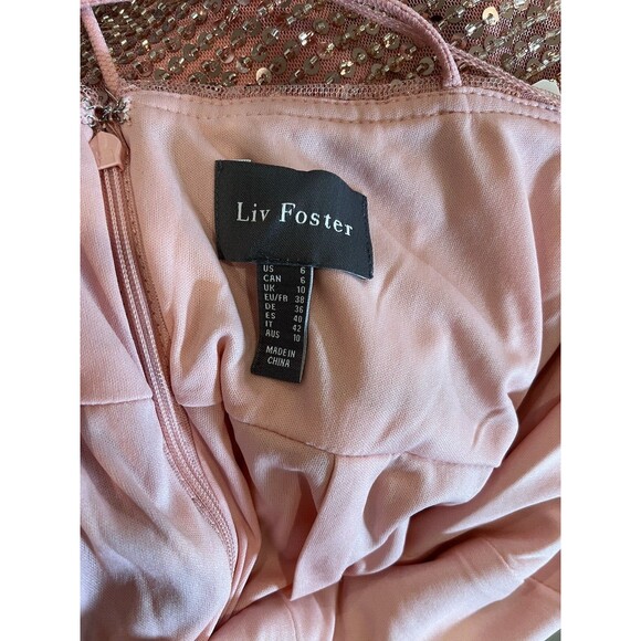Liv Foster women Draped Beaded Sequin Short Mini Dress size 6 Peach Strappy $275 - Picture 9 of 11